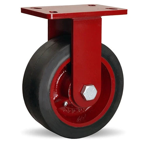 Hamilton ForgeMaster Rigid Caster with 8" x 3" Mold-On Rubber (70A) on Cast Iron Wheel with 1" Straight Roller Bearing Hamilton