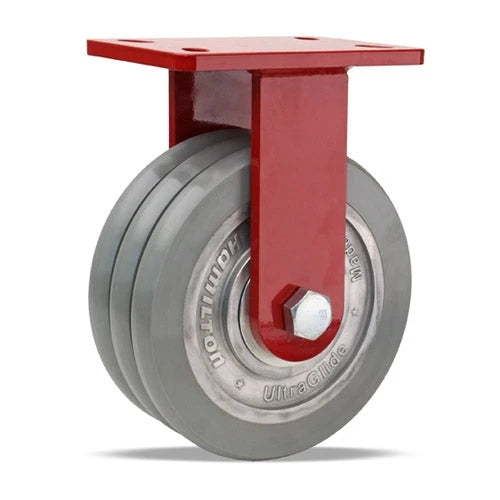 Hamilton ForgeMaster Rigid Caster with 8" x 3" UltraGlide (95A) Triple Wheel Grey Tread on Aluminum Core with 3/4" Sealed Precision Ball Bearings Hamilton