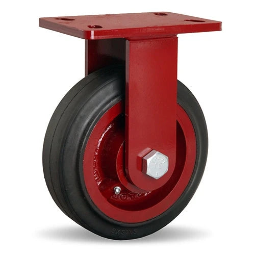 Hamilton ForgeMaster Rigid Caster with 8" x 2 1/2" Mold-On Rubber (70A) on Cast Iron Wheel with 1" Straight Roller Bearing Hamilton