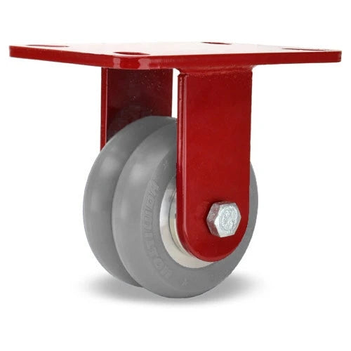 Hamilton Heavy Service Rigid Caster with 4" x 2" UltraGlide (95A) Twin Wheel Grey Tread on Aluminum Core with 3/4" Sealed Precision Ball Bearings Hamilton