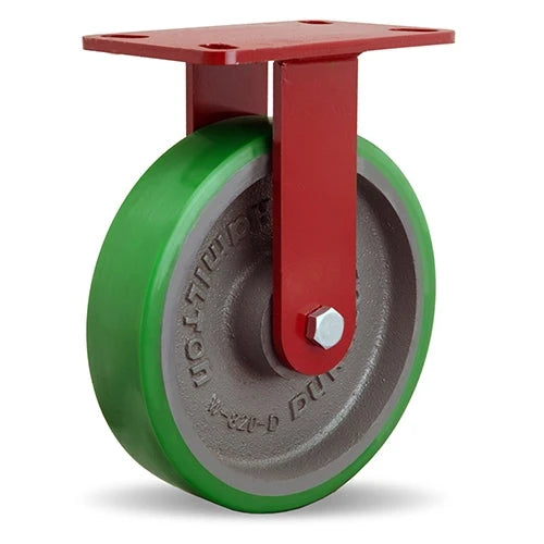Hamilton Heavy Service Rigid Caster with 8" x 2" Duralast Polyurethane (95A) on Cast Iron Wheel with 1/2" Sealed Precision Ball Bearings Hamilton