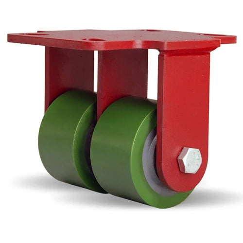 Hamilton Heavy Service Dual-Wheel Rigid Caster with 3 1/4" x 2" Duralast® Polyurethane (95A) on Cast Iron Wheels with 3/4" Straight Roller Bearings - 1,150 lbs Capacity Hamilton