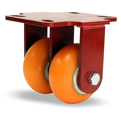 Hamilton Heavy Service Dual-Wheel Rigid Caster with 4" x 2" Ergo-Tech™ Polyurethane (87A) on Cast Iron Wheels with 1/2" Sealed Precision Ball Bearings CasterHQ