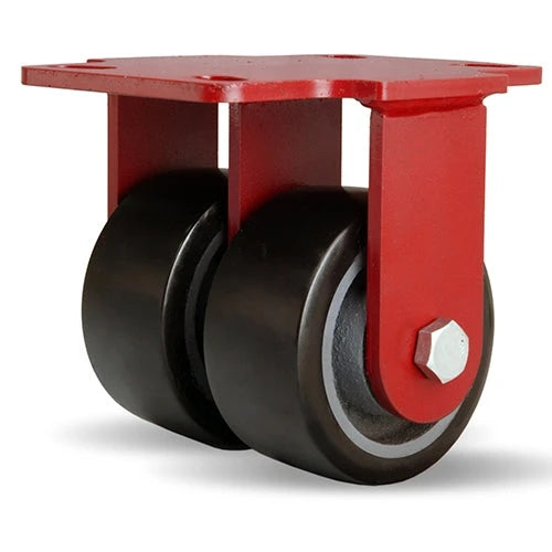 Hamilton Heavy Service Dual-Wheel Rigid Caster with 4" x 2" Duralast XC® Polyurethane (70D) on Cast Iron Wheels with 1/2" Sealed Precision Ball Bearings Hamilton