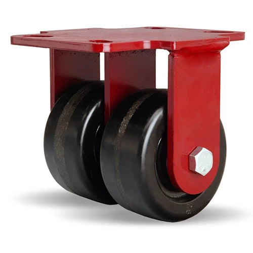 Hamilton Heavy Service Dual-Wheel Rigid Caster with 4" x 2" Plastex Phenolic Wheels with 3/4" Straight Roller Bearings Hamilton