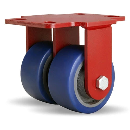 Hamilton Heavy Service Dual-Wheel Rigid Caster with 4" x 2" Ergo-Glide Polyurethane (85A) on Cast Iron Wheels with 1/2" Sealed Precision Ball Bearings Hamilton