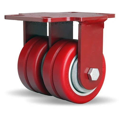 Hamilton Heavy Service Dual-Wheel Rigid Caster with 4" x 2" Swivel-EAZ® Polyurethane on Aluminum Core Twin Wheels with 1/2" Sealed Precision Ball Bearings - 1,200 lbs Capacity Hamilton