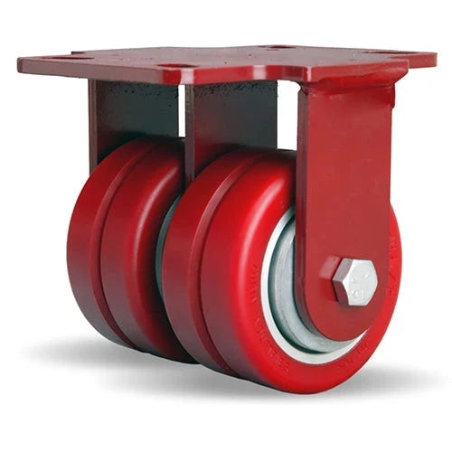 Hamilton Heavy Service Dual-Wheel Rigid Caster with 4" x 2" Swivel-EAZ® Polyurethane on Aluminum Core Twin Wheels with 1/2" Sealed Precision Ball Bearings - 1,200 lbs Capacity CasterHQ
