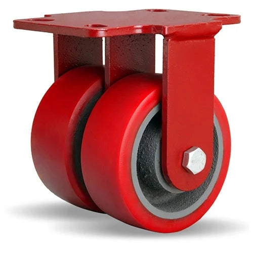 Hamilton Heavy Service Dual-Wheel Rigid Caster with 4" x 2" Ultralast™ Premium Polyurethane (95A) on Cast Iron Wheels with 1/2" Sealed Precision Ball Bearings - 1,300 lbs Capacity CasterHQ