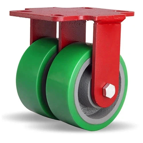 Hamilton Heavy Service Dual-Wheel Rigid Caster with 5" x 2" Duralast® Polyurethane (95A) on Cast Iron Wheels with 1/2" Sealed Precision Ball Bearings - 1,800 lbs Capacity CasterHQ