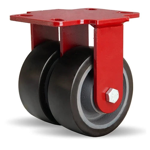 Hamilton Heavy Service Dual-Wheel Rigid Caster with 5" x 2" Duralast XC® Polyurethane (70D) on Cast Iron Wheels with 1/2" Sealed Precision Ball Bearings Hamilton
