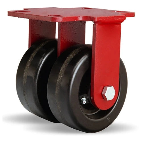 Hamilton Heavy Service Dual-Wheel Rigid Caster with 5" x 2" Plastex Phenolic Wheels with 3/4" Straight Roller Bearings - 1,600 lbs Capacity Hamilton