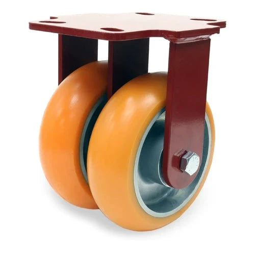 Hamilton Heavy Service Dual-Wheel Rigid Caster with 6" x 2" Ergo-Tech™ Polyurethane (87A) on Cast Iron Wheels with 1/2" Sealed Precision Ball Bearings - 1,800 lbs Capacity CasterHQ