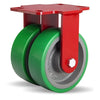 Hamilton Heavy Service Dual-Wheel Rigid Caster with 6" x 2" Duralast® Polyurethane (95A) on Cast Iron Wheels with 1/2" Sealed Precision Ball Bearings - 2,100 lbs Capacity Hamilton