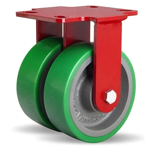 Hamilton Heavy Service Dual-Wheel Rigid Caster with 6" x 2" Duralast® Polyurethane (95A) on Cast Iron Wheels with 1/2" Sealed Precision Ball Bearings - 2,100 lbs Capacity CasterHQ