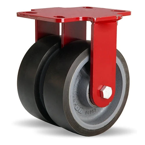 Hamilton Heavy Service Dual-Wheel Rigid Caster with 6" x 2" Duralast XC® Polyurethane (70D) on Cast Iron Wheels with 1/2" Sealed Precision Ball Bearings - 2,400 lbs Capacity Hamilton