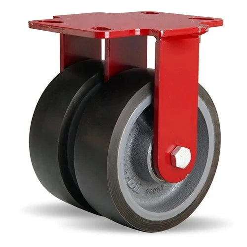 Hamilton Heavy Service Dual-Wheel Rigid Caster with 6" x 2" Duralast XC® Polyurethane (70D) on Cast Iron Wheels with 1/2" Sealed Precision Ball Bearings - 2,400 lbs Capacity CasterHQ