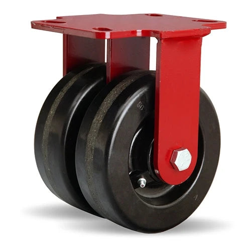 Hamilton Heavy Service Dual-Wheel Rigid Caster with 6" x 2" Plastex Phenolic Wheels with 3/4" Straight Roller Bearings - 1,900 lbs Capacity Hamilton