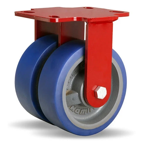 Hamilton Heavy Service Dual-Wheel Rigid Caster with 6" x 2" Ergo-Glide Polyurethane (85A) on Cast Iron Wheels with 1/2" Sealed Precision Ball Bearings - 1,700 lbs Capacity Hamilton