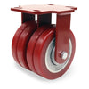 Hamilton Heavy Service Dual-Wheel Rigid Caster with 6" x 2" Swivel-EAZ® Polyurethane on Aluminum Core Twin Wheels with 1/2" Sealed Precision Ball Bearings - 2,500 lbs Capacity Hamilton