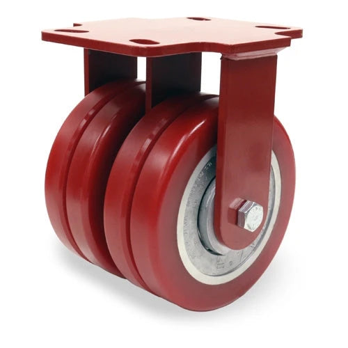 Hamilton Heavy Service Dual-Wheel Rigid Caster with 6" x 2" Swivel-EAZ® Polyurethane on Aluminum Core Twin Wheels with 1/2" Sealed Precision Ball Bearings - 2,500 lbs Capacity Hamilton