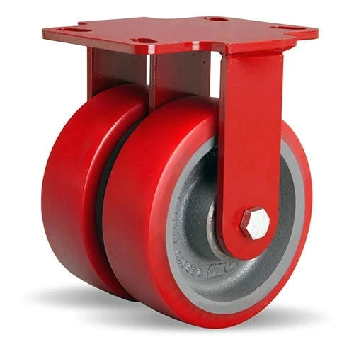 Hamilton Heavy Service Dual-Wheel Rigid Caster with 6" x 2" Ultralast™ Premium Polyurethane (95A) on Forged Steel Wheels with 1/2" Sealed Precision Ball Bearings - 2,100 lbs Capacity CasterHQ