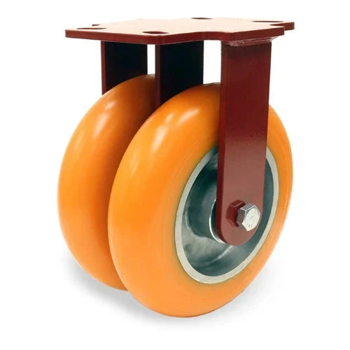 Hamilton Heavy Service Dual-Wheel Rigid Caster with 8" x 2" Ergo-Tech™ Polyurethane (87A) on Cast Iron Wheels with 1/2" Sealed Precision Ball Bearings - 2,100 lbs Capacity CasterHQ