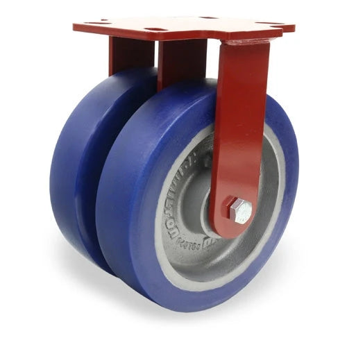 Hamilton Heavy Service Dual-Wheel Rigid Caster with 8" x 2" Ergo-Glide XT Polyurethane (85A) on Cast Iron Wheels with 1/2" Sealed Precision Ball Bearings - 2,900 lbs Capacity Hamilton