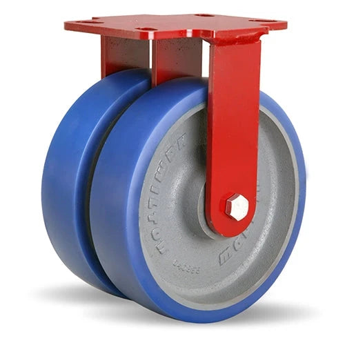 Hamilton Heavy Service Dual-Wheel Rigid Caster with 8" x 2" Ergo-Glide Polyurethane (85A) on Cast Iron Wheels with 1/2" Sealed Precision Ball Bearings - 2,100 lbs Capacity Hamilton