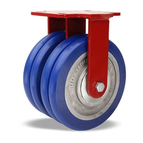 Hamilton Heavy Service Dual-Wheel Rigid Caster with 8" x 2" UltraGlide Ergo Polyurethane on Aluminum Core Twin Wheels with 1/2" Sealed Precision Ball Bearings Hamilton