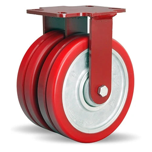 Hamilton Heavy Service Dual-Wheel Rigid Caster with 8" x 2" Swivel-EAZ® Polyurethane on Aluminum Core Twin Wheels with 1/2" Sealed Precision Ball Bearings - 3,000 LBS Capacity Hamilton