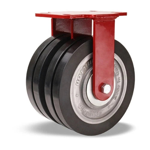 Hamilton Heavy Service Dual-Wheel Rigid Caster with 8" x 2" UltraGlide XC Polyurethane on Aluminum Core Twin Wheels with 1/2" Sealed Precision Ball Bearings Hamilton