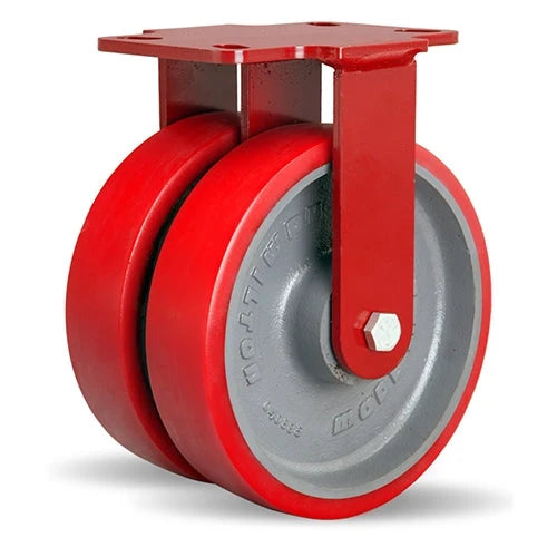 Hamilton Heavy Service Dual-Wheel Rigid Caster with 8" x 2" Ultralast™ Premium Polyurethane (95A) on Cast Iron Wheels with 1/2" Sealed Precision Ball Bearings - 2,700 lbs Capacity Hamilton