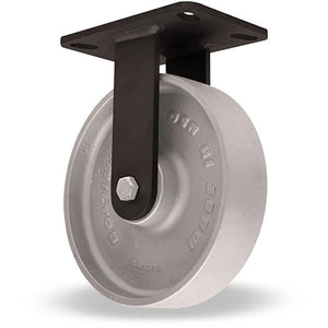 Hamilton 8" x 2" High Heat HSK Inferno Series Weldment Rigid Caster - 1200 lbs. Load Capacity at 550° F, 600 lbs. at 750° F - Metal Wheel with 1/2" Stainless Steel Shielded Precision Ball Bearings Hamilton