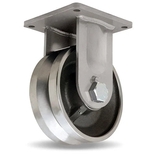 Hamilton 16,000 lbs. Load Capacity Rigid Caster - 10" x 4" Forged Steel V-Grooved Wheel with 1 1/4" Precision Tapered Roller Bearings - Maxi-Duty R-MD-104FVT for E-Commerce CasterHQ