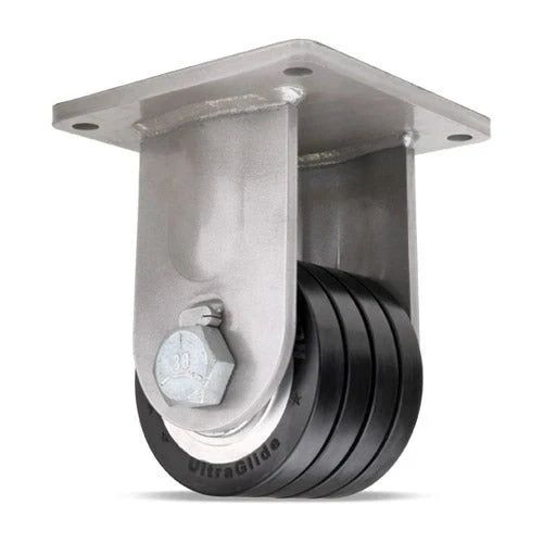 Hamilton Maxi-Duty Rigid Caster with 6" x 4" UltraGlide™ (70D) Quad-Wheel Black Tread on Aluminum Core with 1 1/4" Sealed Precision Ball Bearings CasterHQ