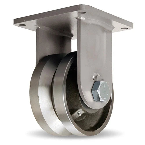 Hamilton Maxi-Duty 15,000 lbs. Rigid Caster - 8"x4" Forged Steel V-Grooved Wheel with 1 1/4" Precision Tapered Roller Bearings - R-MD-84FVT Hamilton