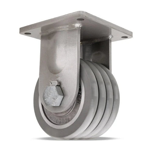 Hamilton Maxi-Duty Rigid Caster with 8" x 4" UltraGlide (95A) Quad-Wheel Grey Tread on Aluminum Core with 1 1/4" Sealed Precision Ball Bearings Hamilton