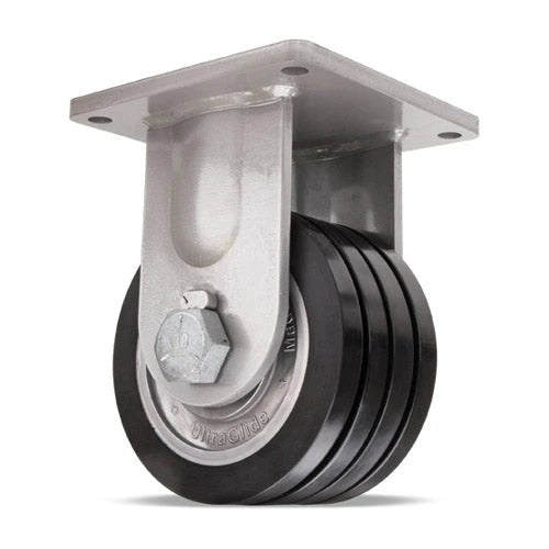 Hamilton Maxi-Duty Rigid Caster with 8" x 4" UltraGlide™ (70D) Quad-Wheel Black Tread on Aluminum Core with 1 1/4" Sealed Precision Ball Bearings Hamilton