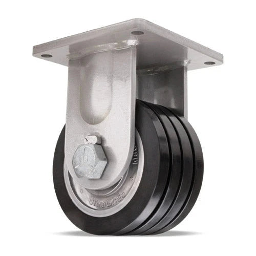 Hamilton Maxi-Duty Rigid Caster with 8" x 4" UltraGlide™ (70D) Quad-Wheel Black Tread on Aluminum Core with 1 1/4" Sealed Precision Ball Bearings CasterHQ