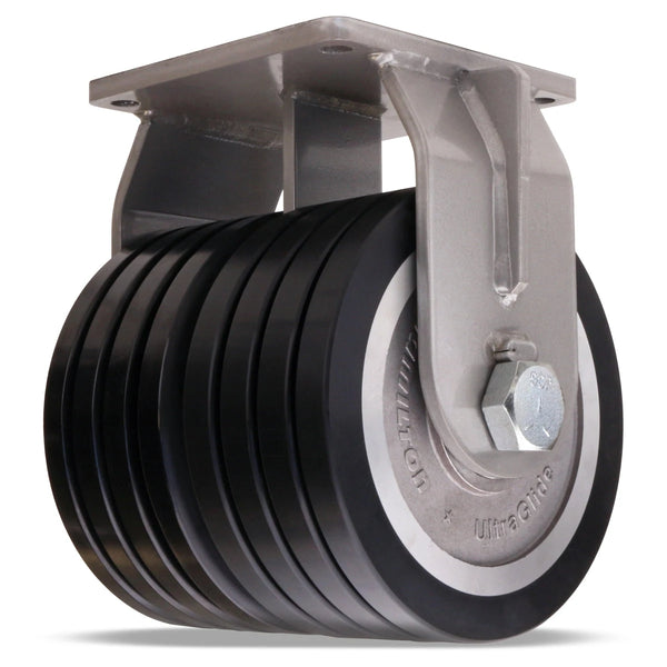 Hamilton Maxi-Duty Dual-Wheel Rigid Caster with 10" x 4" UltraGlide (70D) Quad-Wheel Black Tread on Aluminum Core with 1 1/4" Sealed Precision Ball Bearings Hamilton