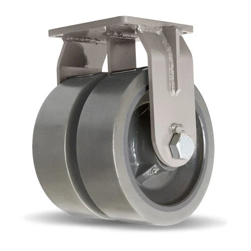Hamilton Maxi-Duty Rigid Caster Hamilton Maxi-Duty Dual-Wheel Swivel Caster with 12" x 4" (2" Thick) DuraGlide Polyurethane (95A) on Forged Steel Cewith 16" x 5" Duralast Polyurethane (95A) on Cast Iron Wheel with 1 1/4" Precision Tapered Roller Bearings Hamilton