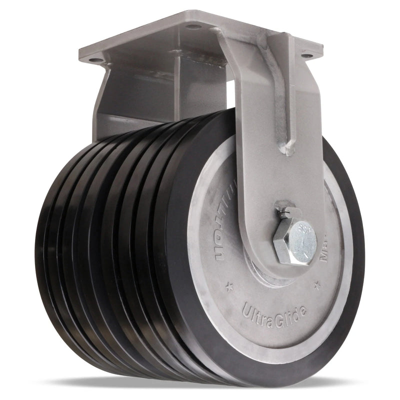 Hamilton Maxi-Duty Dual-Wheel Rigid Caster with 12" x 4" UltraGlide (70D) Quad-Wheel Black Tread on Aluminum Core with 1 1/4" Sealed Precision Ball Bearings Hamilton