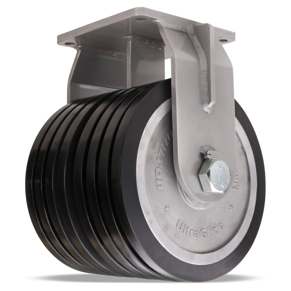 Hamilton Maxi-Duty Dual-Wheel Rigid Caster with 12" x 4" UltraGlide (70D) Quad-Wheel Black Tread on Aluminum Core with 1 1/4" Sealed Precision Ball Bearings Hamilton
