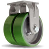 Hamilton Maxi-Duty Dual-Wheel Rigid Caster with 10" x 3" Duralast Polyurethane (95A) on Cast Iron Wheel with 1 1/4" Straight Roller Bearing Hamilton