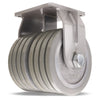 6" x 4" wheel Hamilton Maxi-Duty Dual-Wheel Rigid Caster with 6" x 4" UltraGlide(95A) Quad-Wheel Grey Tread on Aluminum Core with 1 1/4" Sealed Precision Ball Bearings Hamilton