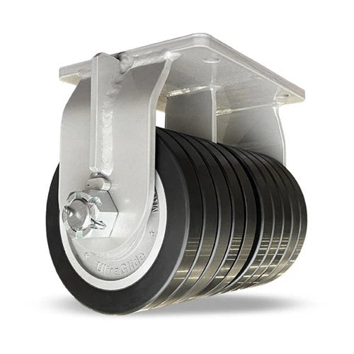 Hamilton Maxi-Duty Dual-Wheel Rigid Caster with 8" x 5" UltraGlide (70D) Five-Wheel Black Tread on Aluminum Core with 1 1/4" Sealed Precision Ball Bearings Hamilton