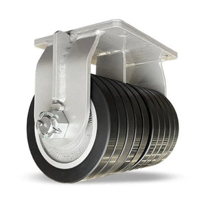 Hamilton Maxi-Duty Dual-Wheel Rigid Caster with 8" x 5" UltraGlide (70D) Five-Wheel Black Tread on Aluminum Core with 1 1/4" Sealed Precision Ball Bearings Hamilton