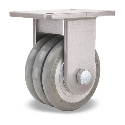 Hamilton Super Endurance™ Rigid Caster with 6" x 3" UltraGlide™ (95A) Triple Wheel Grey Tread on Aluminum Core with 3/4" Sealed Precision Ball Bearings Hamilton