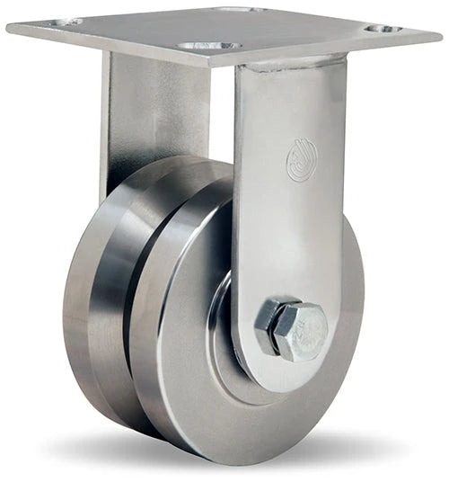 Hamilton 850 lbs Load Capacity Stainless Steel Rigid Caster - 4"x2" V-Grooved Wheel with 1/2" Precision Ball Bearings - R-STA-4SVB for E-Commerce Hamilton